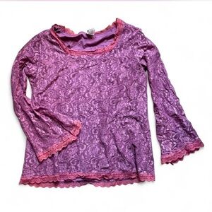 Y2K Whimsygoth Boho Indie Lace Long Sleeve Top - Purple and Pink